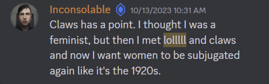 A comment about wanting women to be subjugated