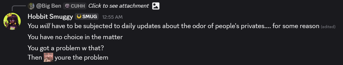 Screenshot of bodily fluids comment
