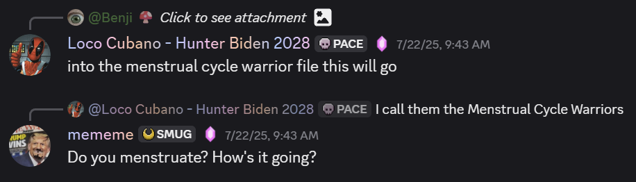 Screenshot of menstrual warriors comment